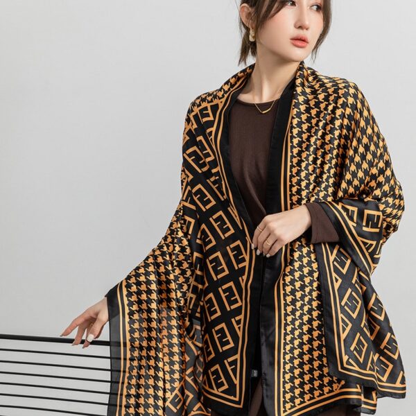 Silk Satin Small E Coffee Long Scarf