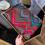 Silk Satin Long Scarf Red and blue geometry - Image 5